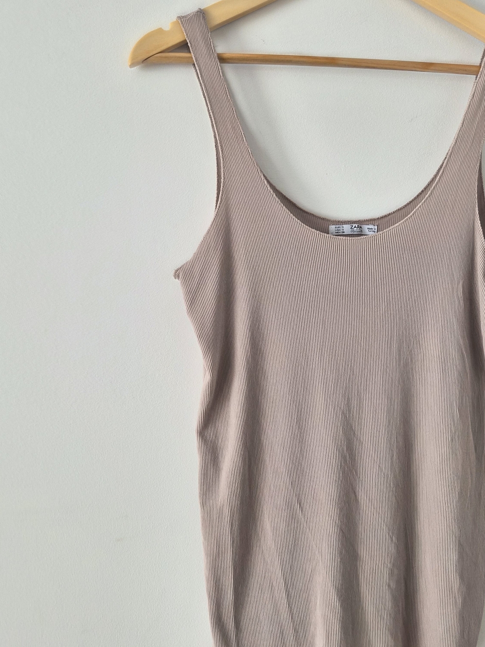 Zara Ribbed Scoop Tank Top Taupe Beige
